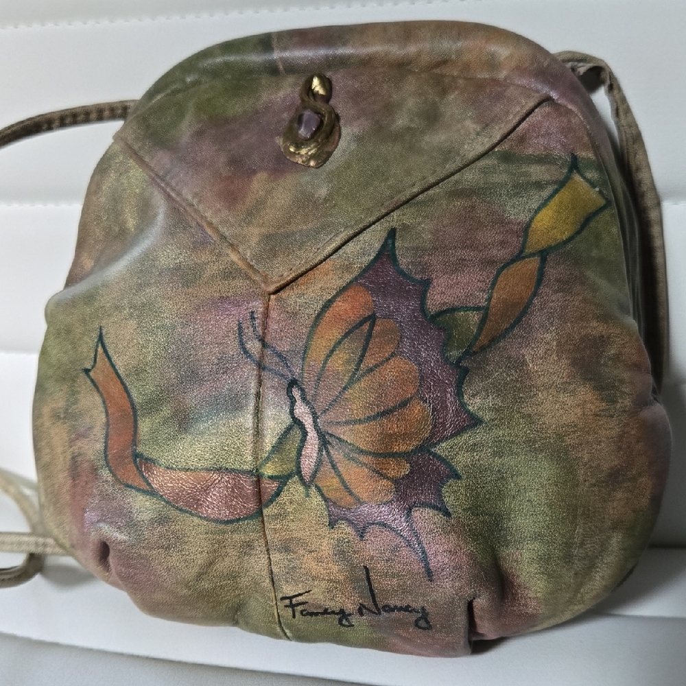 Fancy Nancy Handpainted Green and Brown Butterfly Purse